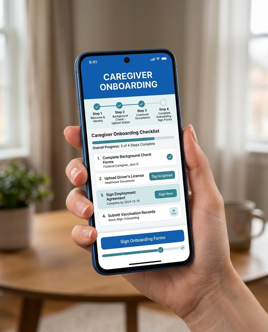 Caregiver onboarding checklist on a mobile phone